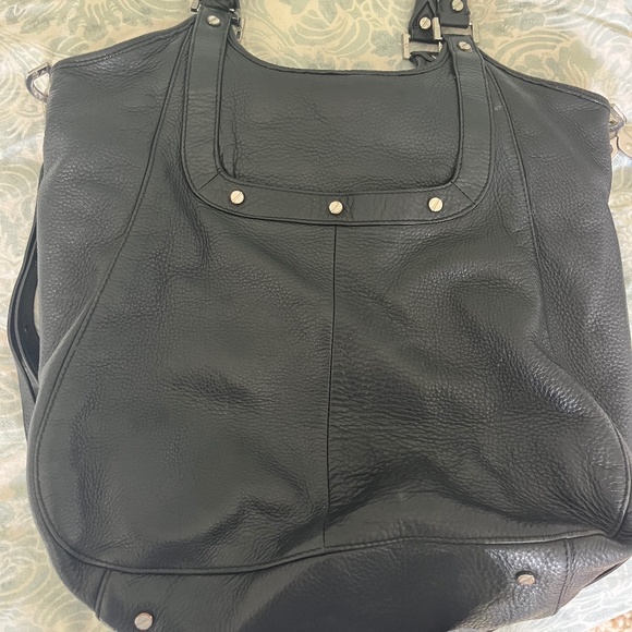 Tory Burch Hobo Bag with Silver Tone Hardware (Black Leather) - Picture 2 of 5